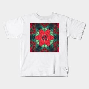 Glass Tile Kaleidoscope Red and Teal Kids T-Shirt